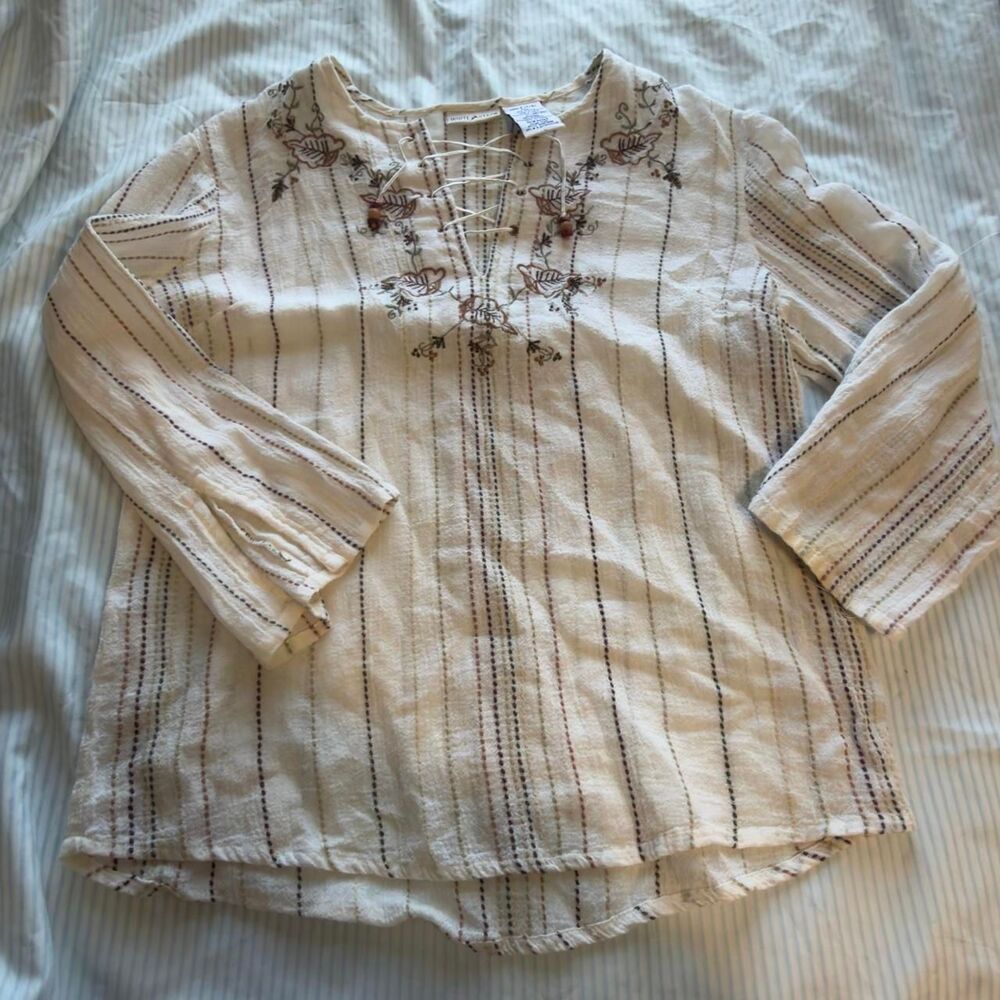 White Stag Embroidered Lace-Up Cotton Blouse. Size S #cottagecore
